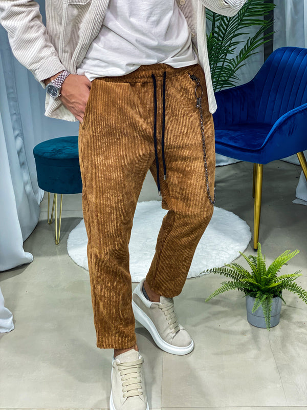 PANTALONI - EFFETTO VELLUTO A COSTINE COL.MARRONE