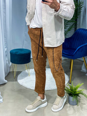 PANTALONI - EFFETTO VELLUTO A COSTINE COL.MARRONE