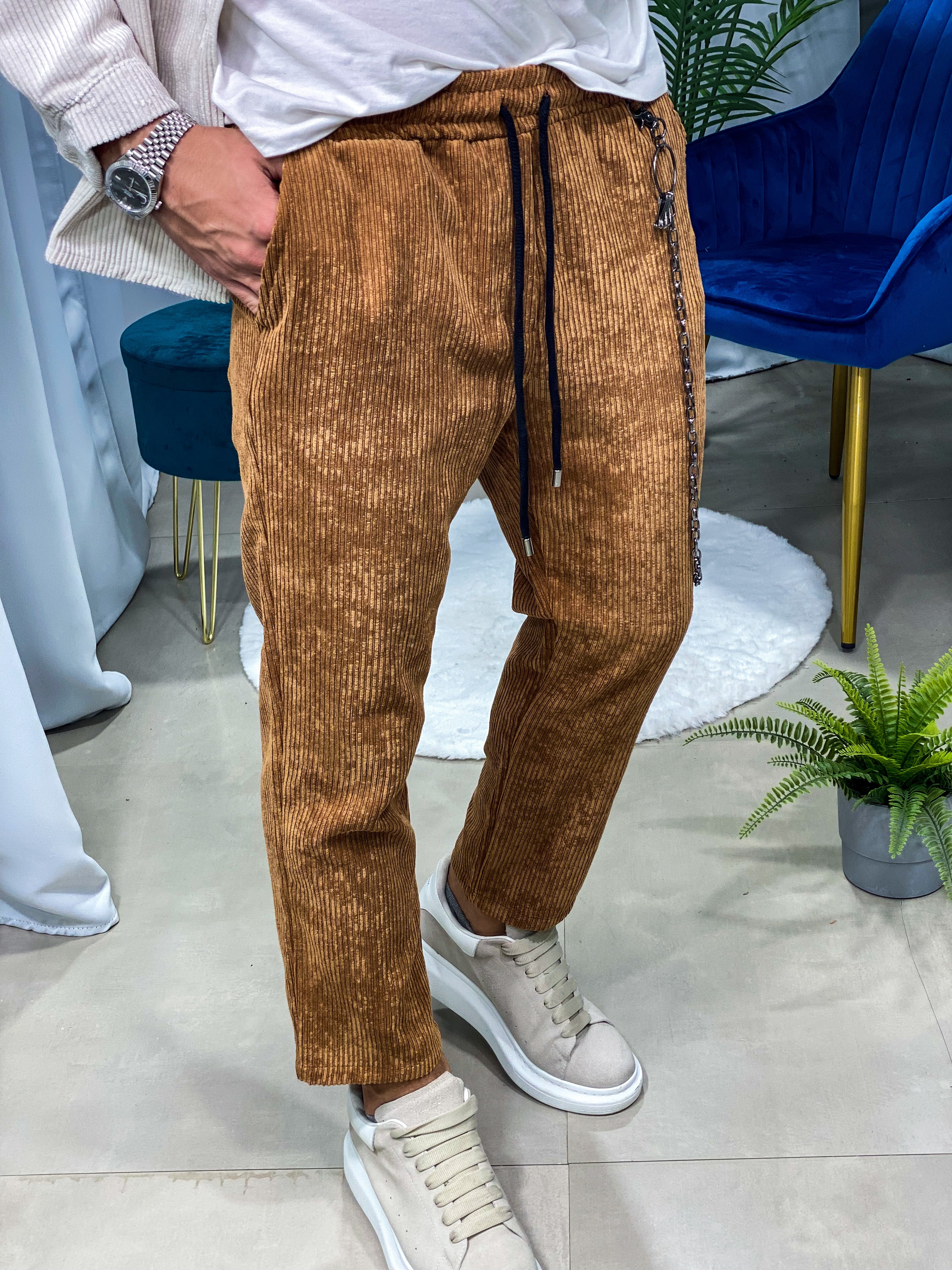 PANTALONI - EFFETTO VELLUTO A COSTINE COL.MARRONE