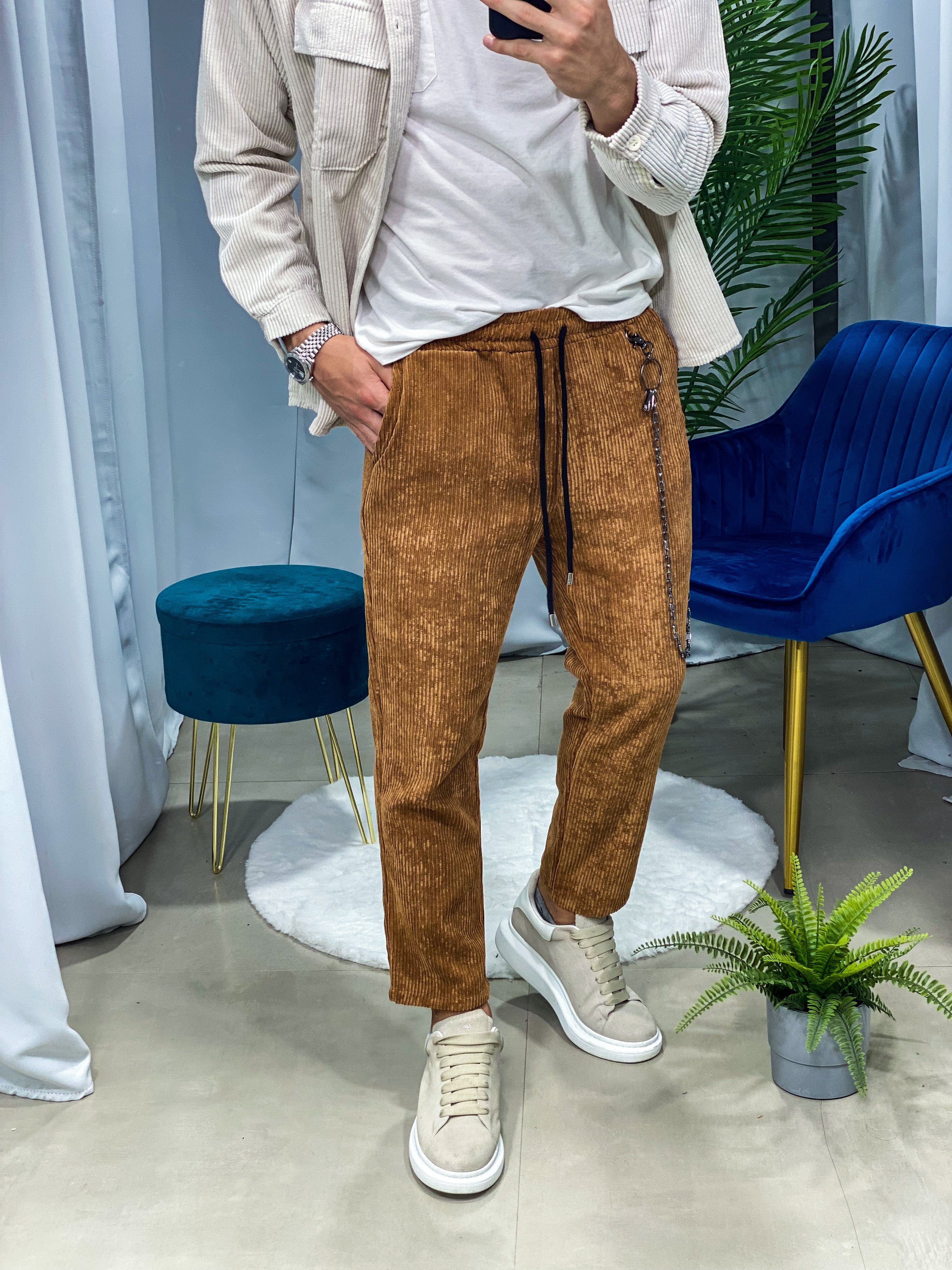 PANTALONI - EFFETTO VELLUTO A COSTINE COL.MARRONE