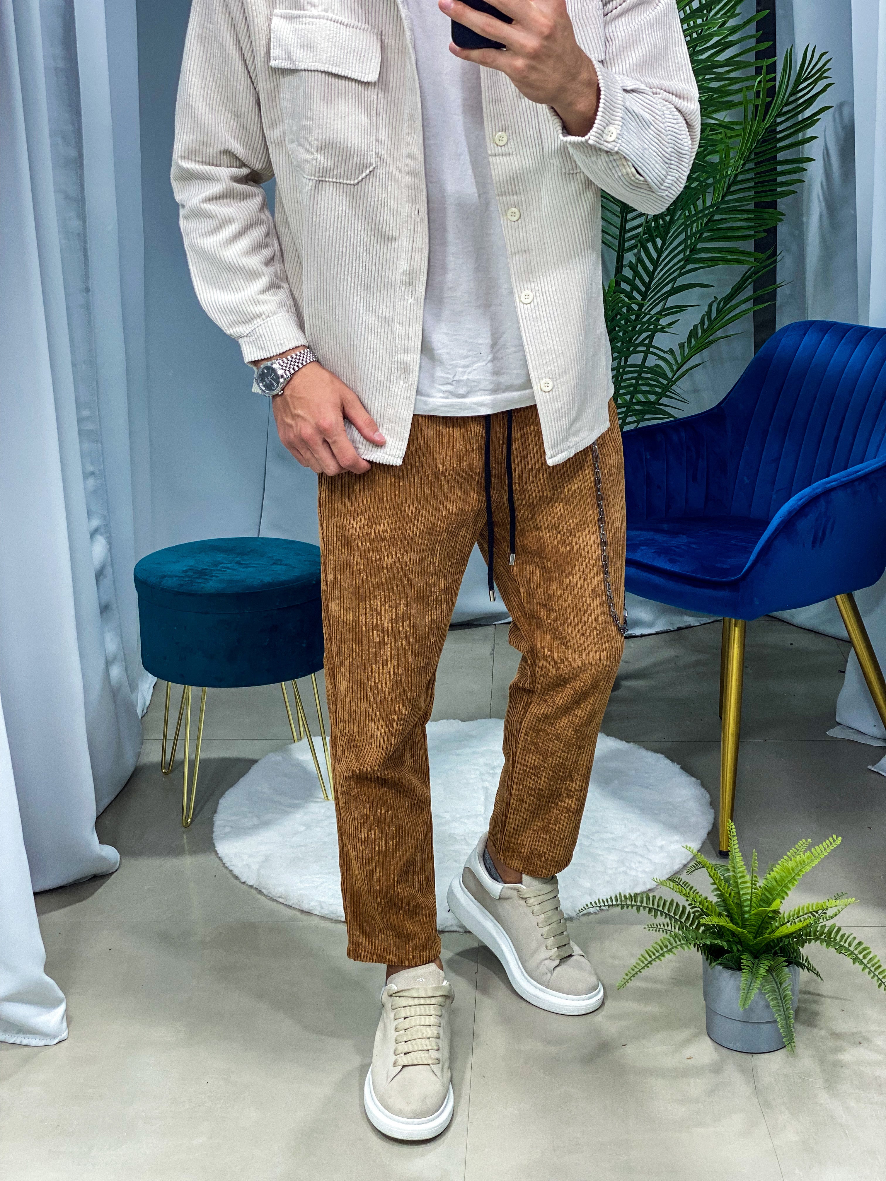 PANTALONI - EFFETTO VELLUTO A COSTINE COL.MARRONE