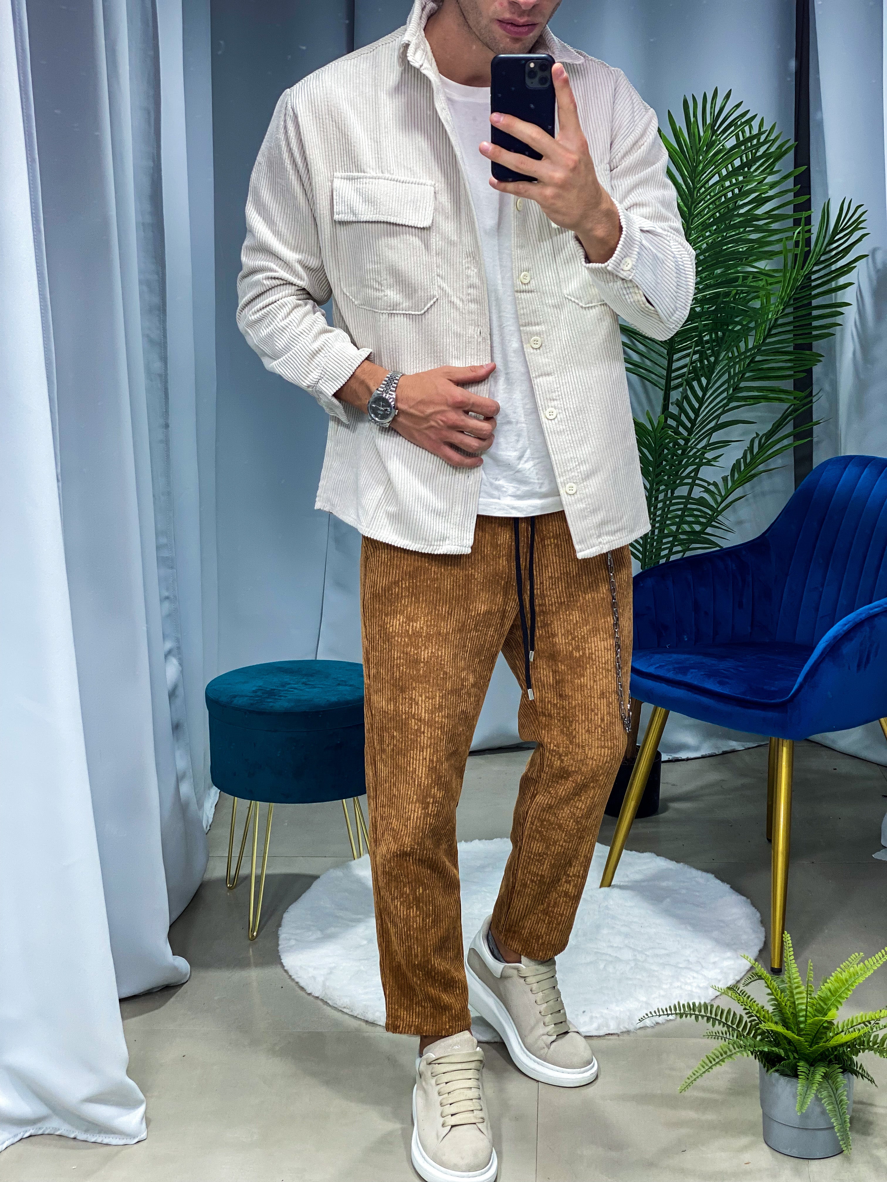PANTALONI - EFFETTO VELLUTO A COSTINE COL.MARRONE