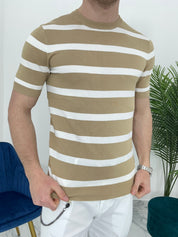 T-SHIRT A RIGHE COL.CAMMELLO BK8313