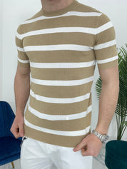 T-SHIRT A RIGHE COL.CAMMELLO BK8313