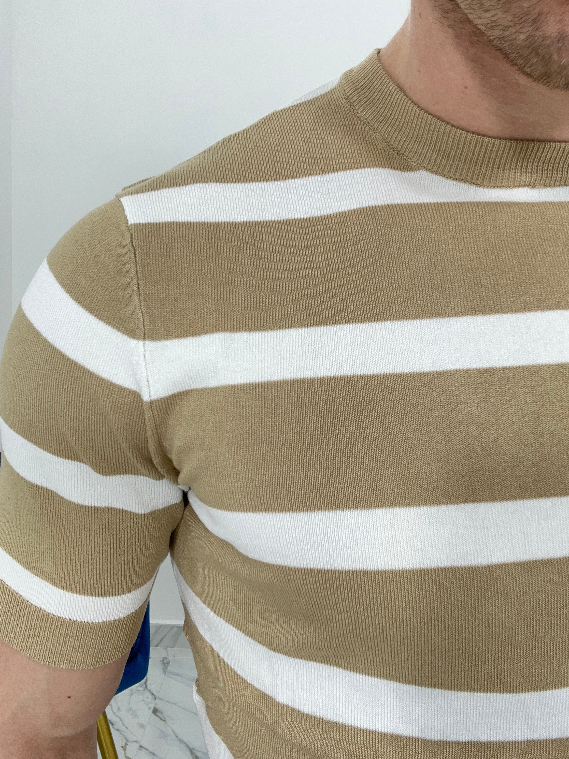 T-SHIRT A RIGHE COL.CAMMELLO BK8313
