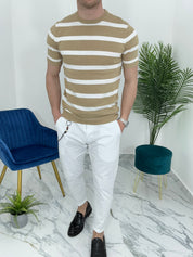T-SHIRT A RIGHE COL.CAMMELLO BK8313