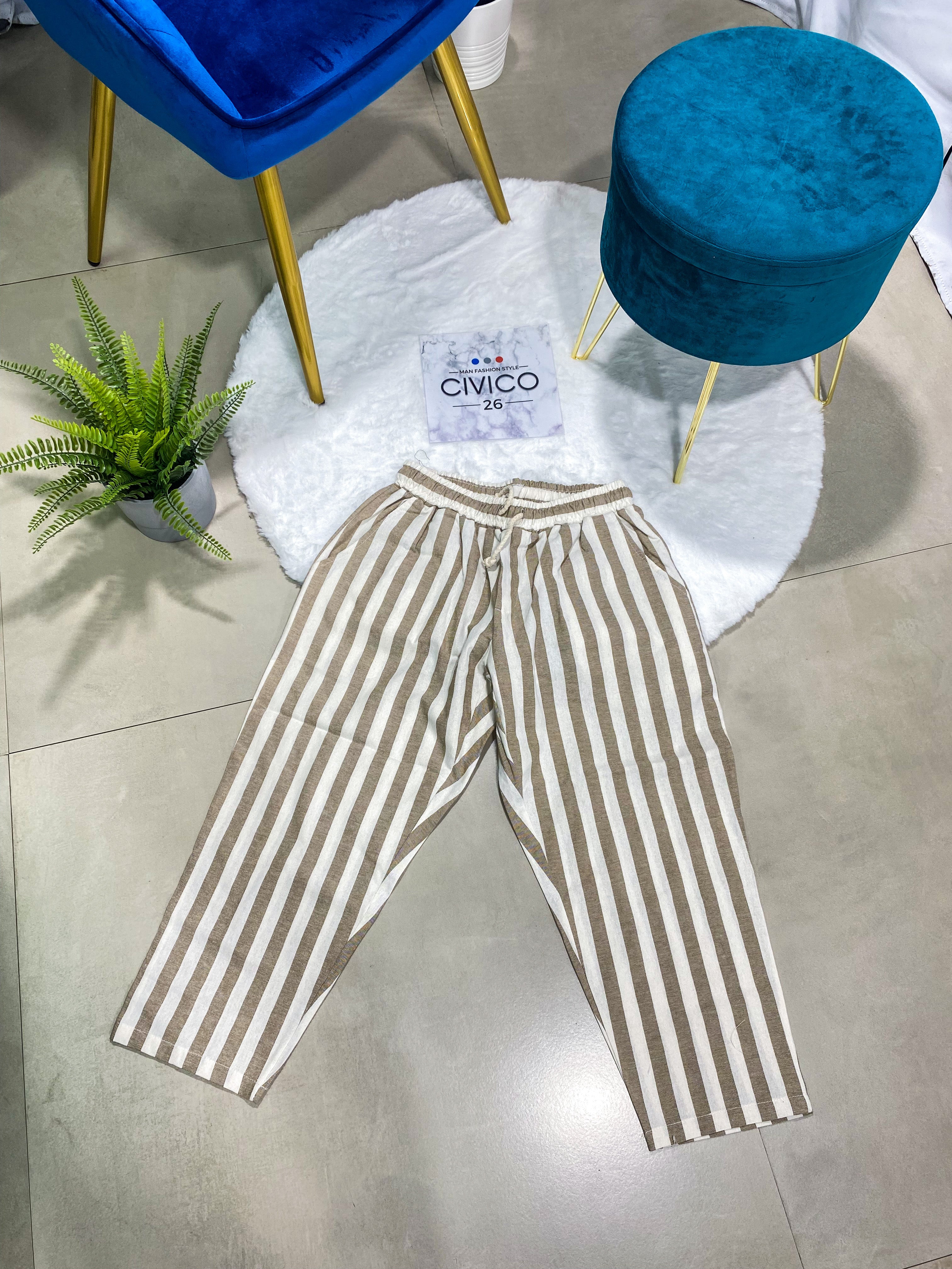 PANTALONI LINO A STRISCE col.BEIGE